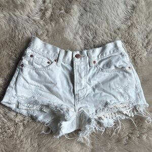 Free People Frayed White Jean Shorts